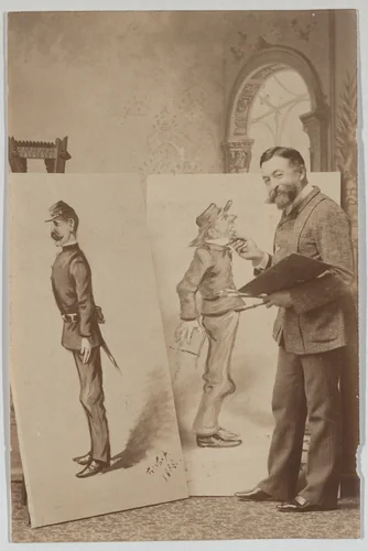 Full-length Portrait of Thomas Nast with Two Caricatures by Thomas Nast, print, 1883-1893