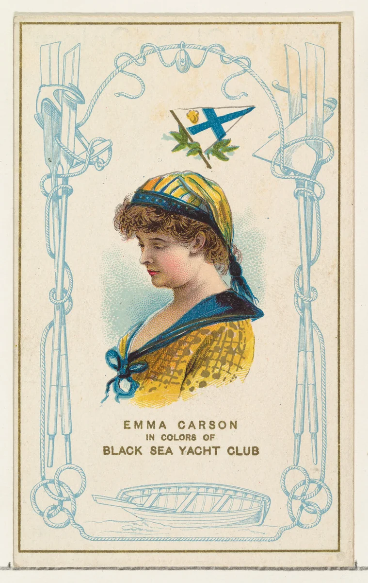 Emma Carson in Colors of Black Sea Yacht Club, from the Yacht Colors of the World series (N140) issued by Duke Sons & Co. to promote Honest Long Cut Tobacco by W. Duke, Sons & Co., print, 1890