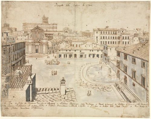 Eighteen Views of Rome: The Trevi Fountain by Lievin Cruyl, drawing, 1665