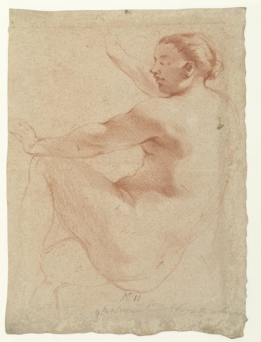 Seated Female Nude by Augustinus Terwesten, drawing, 1659-1711