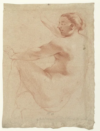 Seated Female Nude by Augustinus Terwesten, drawing, 1659-1711