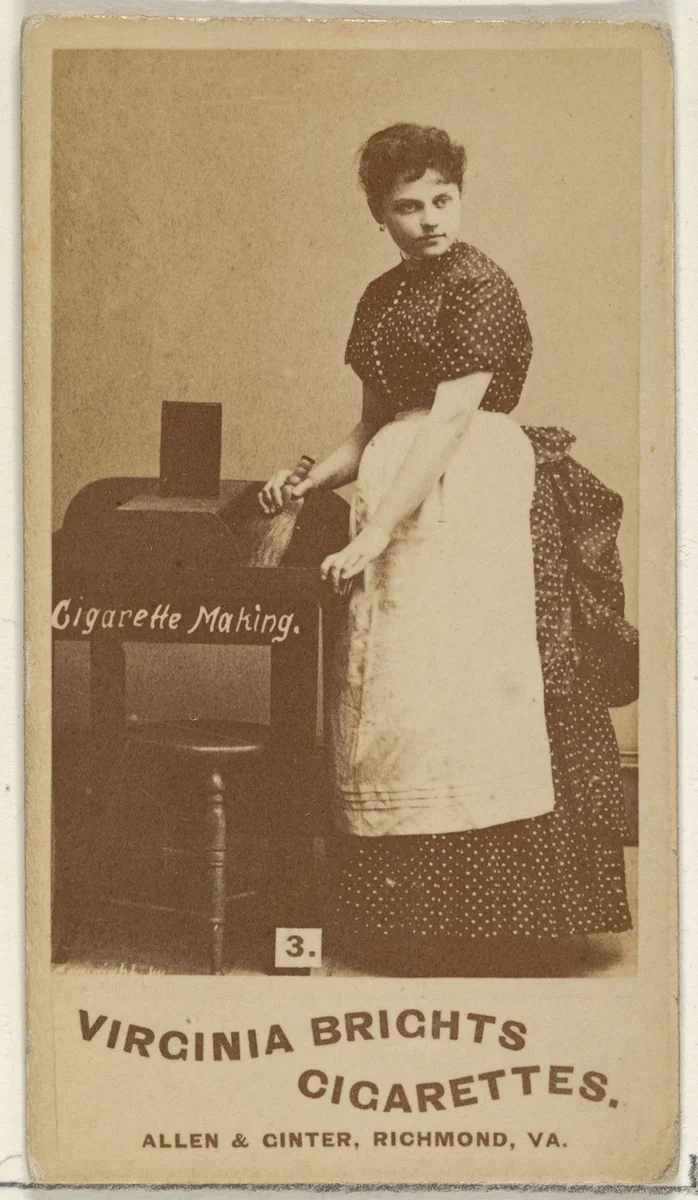 Card 3, from the series, Cigarette Making Girls (N46) for Virginia Brights Cigarettes by Allen & Ginter, photograph, 1888