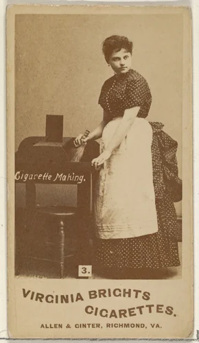 Card 3, from the series, Cigarette Making Girls (N46) for Virginia Brights Cigarettes by Allen & Ginter, photograph, 1888