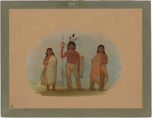 Ottowa Chief, His Wife, and a Warrior by George Catlin, painting, 1861-1869