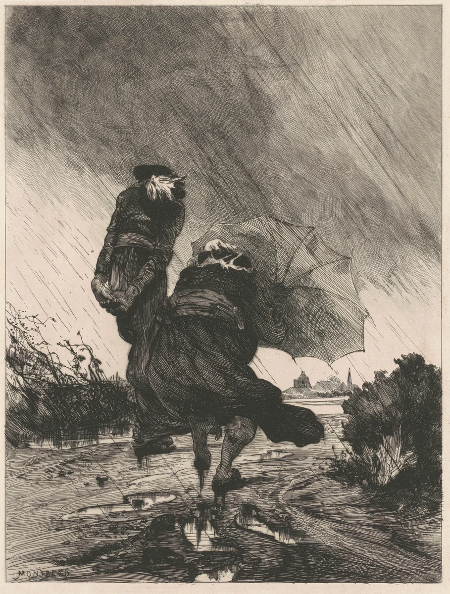 Retour d'une bonne action by Charles Montbard, print, 1875