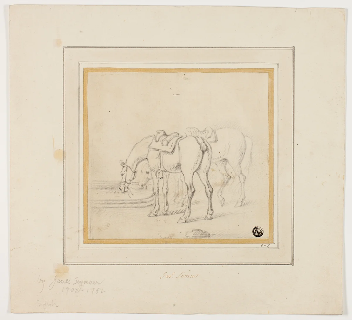 Two Horses Drinking by James Seymour, drawing, 1722-1752