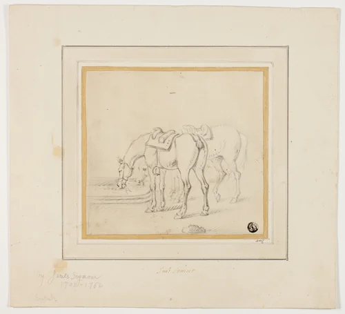Two Horses Drinking by James Seymour, drawing, 1722-1752