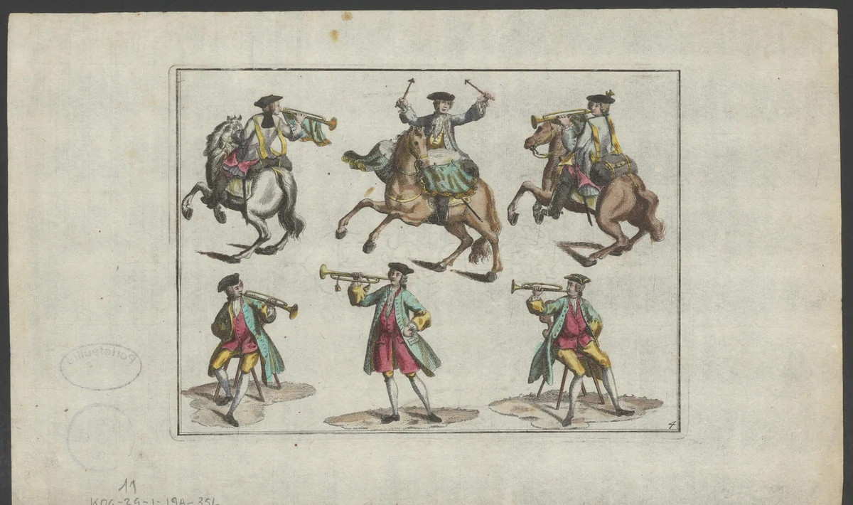 Muzikanten met en zonder paard by anonymous, print, 1800-1899