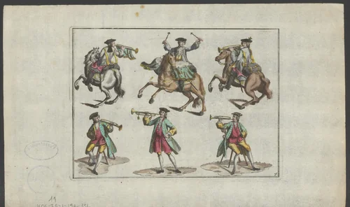 Muzikanten met en zonder paard by anonymous, print, 1800-1899