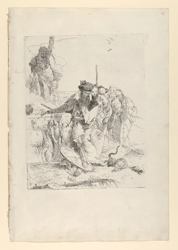 Six people watching a snake, from the Scherzi by Giovanni Battista Tiepolo, print, 1738-1755