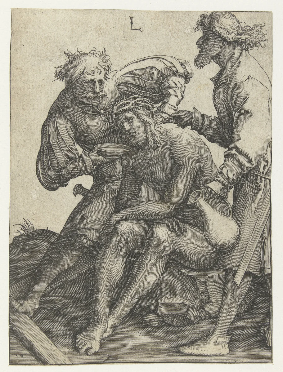 Soldaten geven Christus te drinken by Unknown, print, 1510-1514