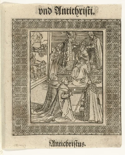 Paus laat zich kronen met tiara by Lucas Cranach, print, 1521-1522