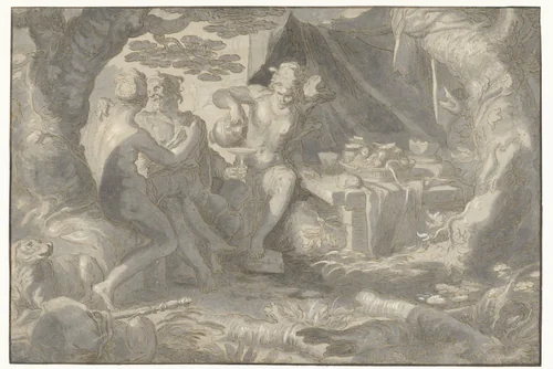 Lot en zijn dochters by Joachim Wtewael, drawing, 1590-1600