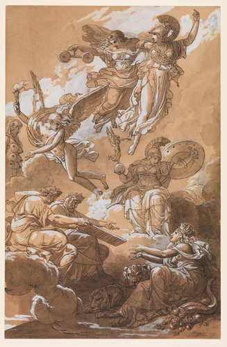 Earth Receiving the Code of Roman Law from the Emperors Hadrian and Justinian by Charles Meynier, drawing, 1802-1803