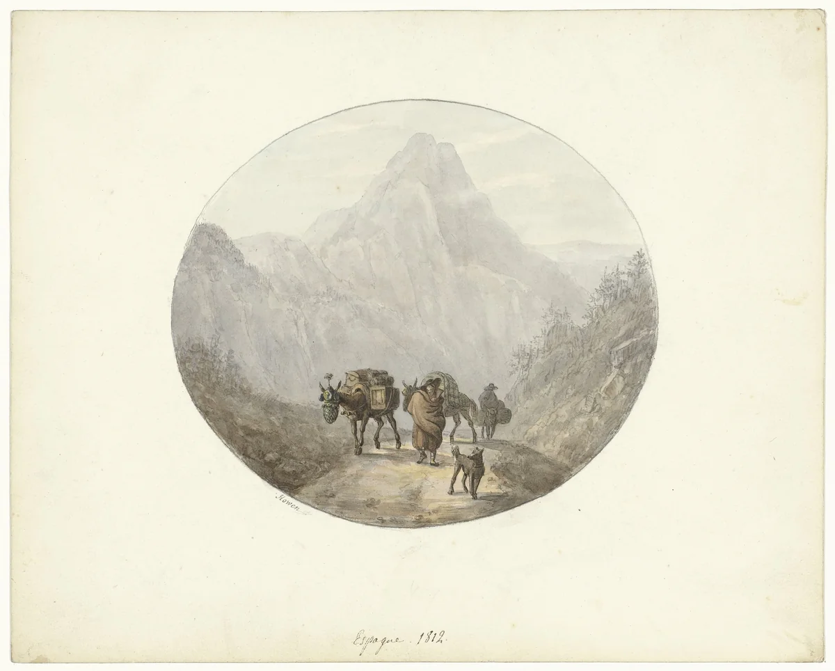 Berglandschap te Spanje, met pakezels by Otto Baron Howen, drawing, 1812