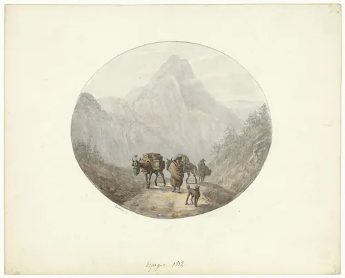 Berglandschap te Spanje, met pakezels by Otto Baron Howen, drawing, 1812