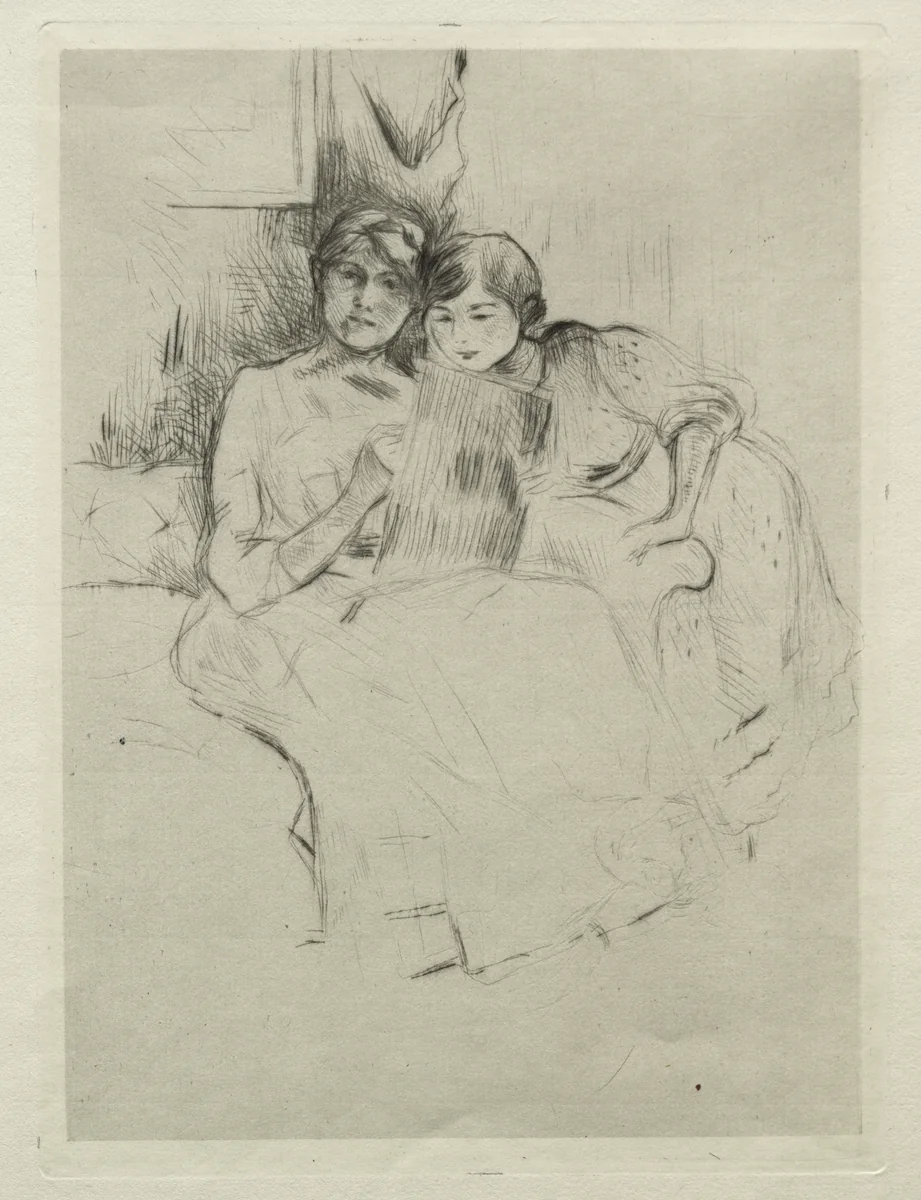 The Drawing Lesson (Berthe Morisot Drawing with Her Daughter) by Berthe Morisot, print, 1889