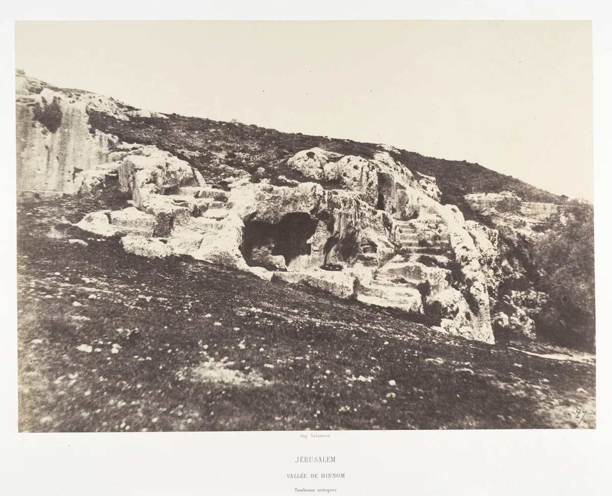 Jérusalem, Vallée de Hinnom, Tombeaux antiques by Auguste Salzmann, photograph, 1854-1859