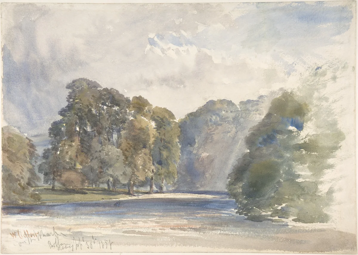 On the Wharfe, Bolton Abbey by William Callow, drawing, 1858