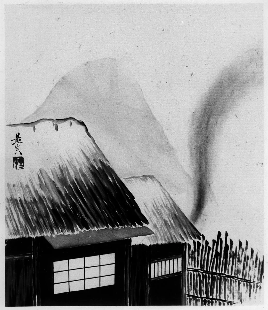 Cottage and Mountains by Shibata Zeshin (柴田是真), painting, 1807-1891