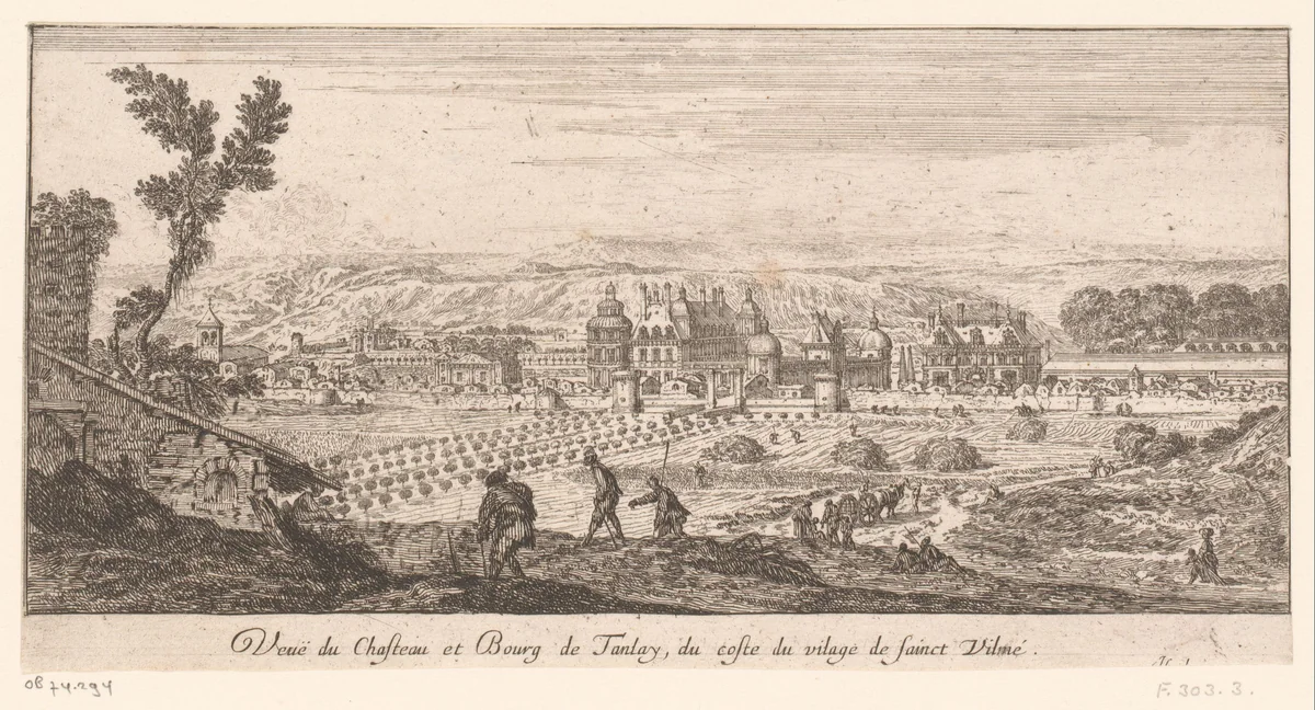 Gezicht op het kasteel en de burcht van Tanlay by Israël Silvestre, print, 1631-1661