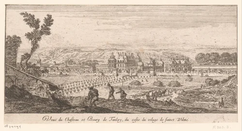 Gezicht op het kasteel en de burcht van Tanlay by Israël Silvestre, print, 1631-1661