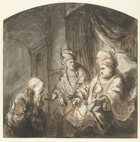 Jozef stelt zijn vader aan de Farao voor by Ferdinand Bol, drawing, 1645-1652