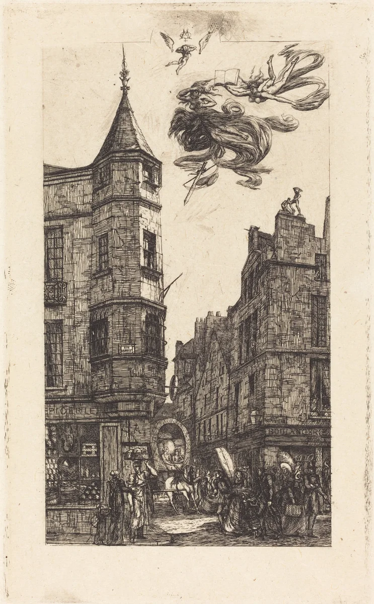 Tourelle, Rue de l'École de Médecine, 22, Paris (House with a Turret, No. 22, Street of the School of Medecine, Paris) by Charles Meryon, print, 1861