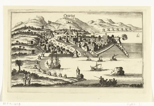 Gezicht op Chios by Gaspar Bouttats, print, 1690