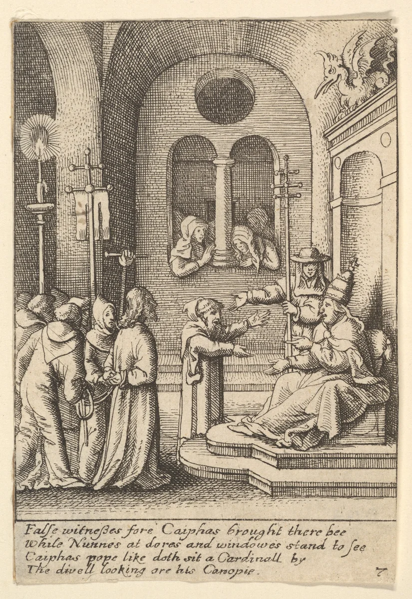 Jesus again before Caiaphas by Wenceslaus Hollar, print, 1644-1652
