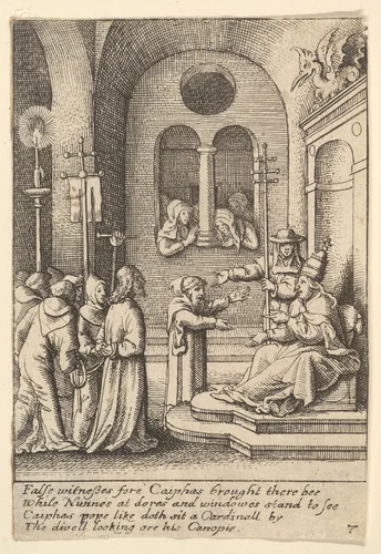 Jesus again before Caiaphas by Wenceslaus Hollar, print, 1644-1652