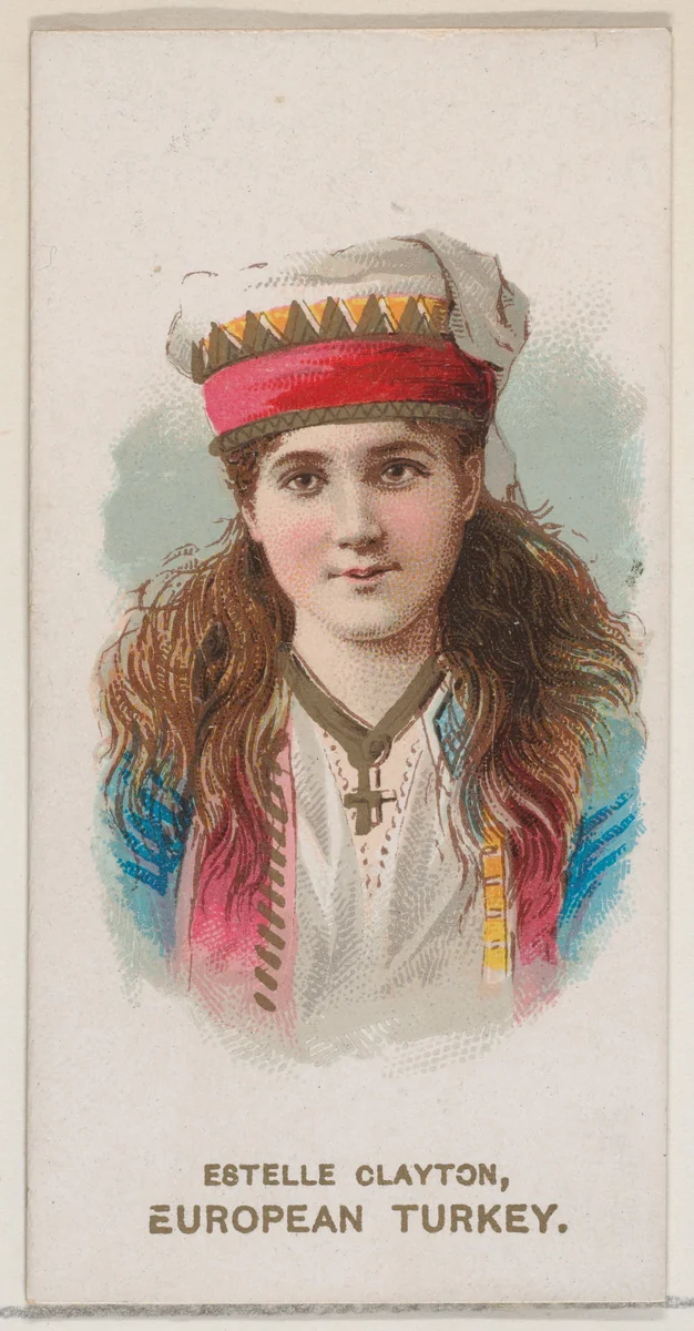 Estelle Clayton in Costume of European Turkey, from the set Actors and Actresses, Second Series (N71) for Duke brand cigarettes by W. Duke, Sons & Co., print, 1888-1890