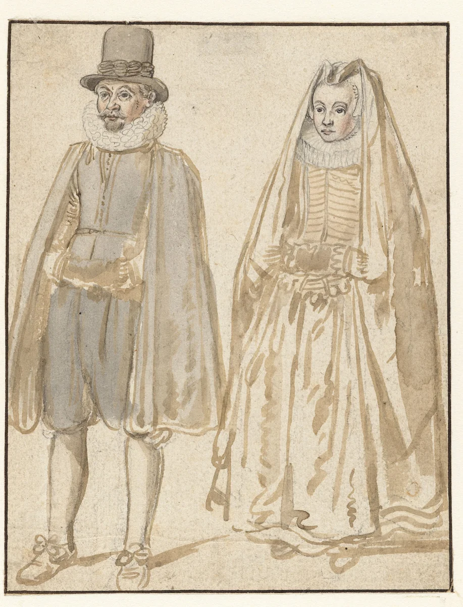 Standing Man and Woman, Seen from the Front by Hendrick Avercamp, drawing, 1620