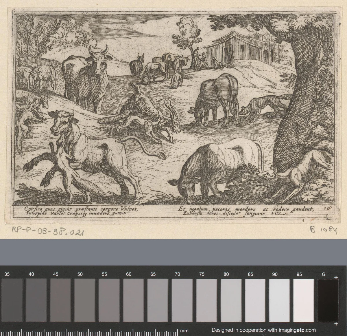 Vossen vallen boerderijdieren aan by Antonio Tempesta, print, 1602