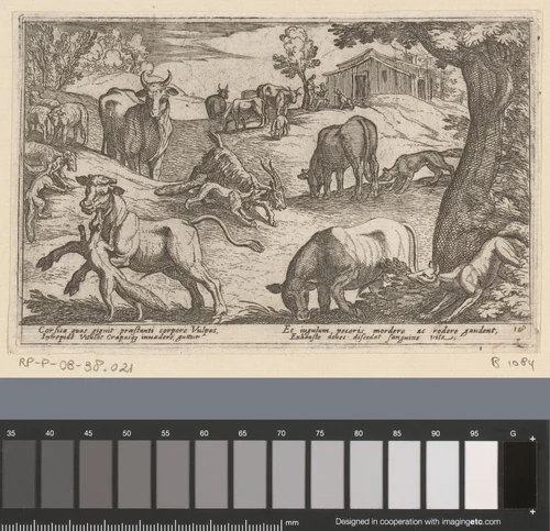 Vossen vallen boerderijdieren aan by Antonio Tempesta, print, 1602