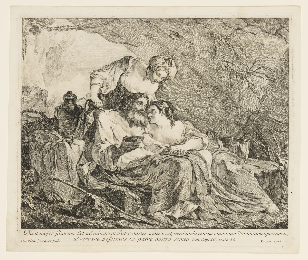 Lot and His Daughters by Joseph-Marie Vien, print, 1748