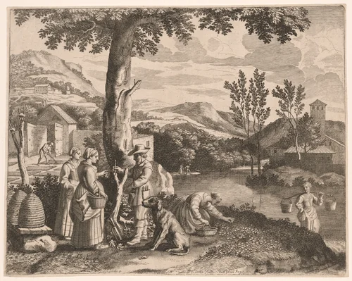 The Apiary, Garden Cultivation and Tree Grafting, Plate 2 from Pastorales by Claudine Bouzonnet-Stella, print, 1667