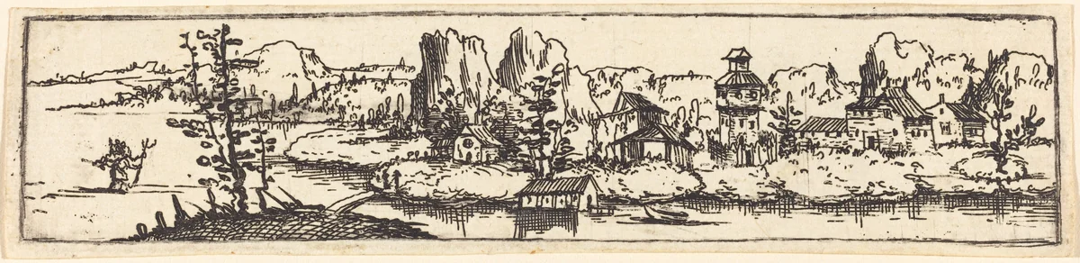 River Landscape with Saint Christopher by Augustin Hirschvogel, print, 1503-1553