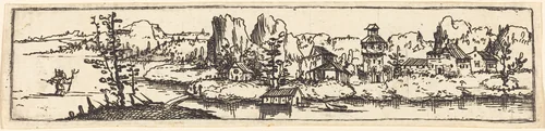 River Landscape with Saint Christopher by Augustin Hirschvogel, print, 1503-1553