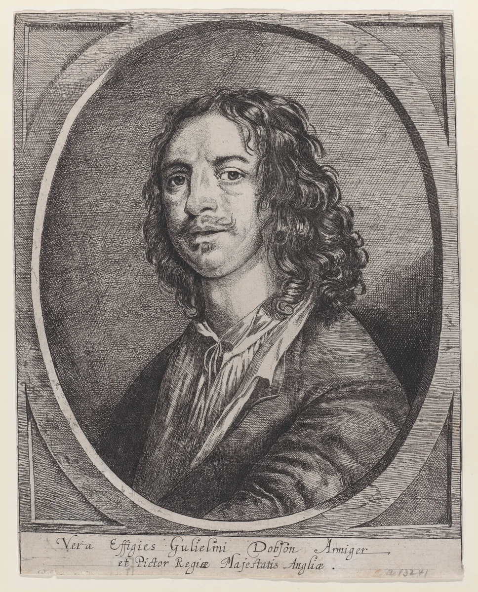 Portrait of William Dobson by Josias English, print, 1645-1649