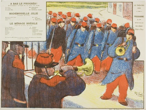 Third Performance: A Bas le progrès!, Mademoiselle Julie, Le Ménage Brésile, for Le Théatre Libre by Henri Gabriel Ibels, print, 1892-1893