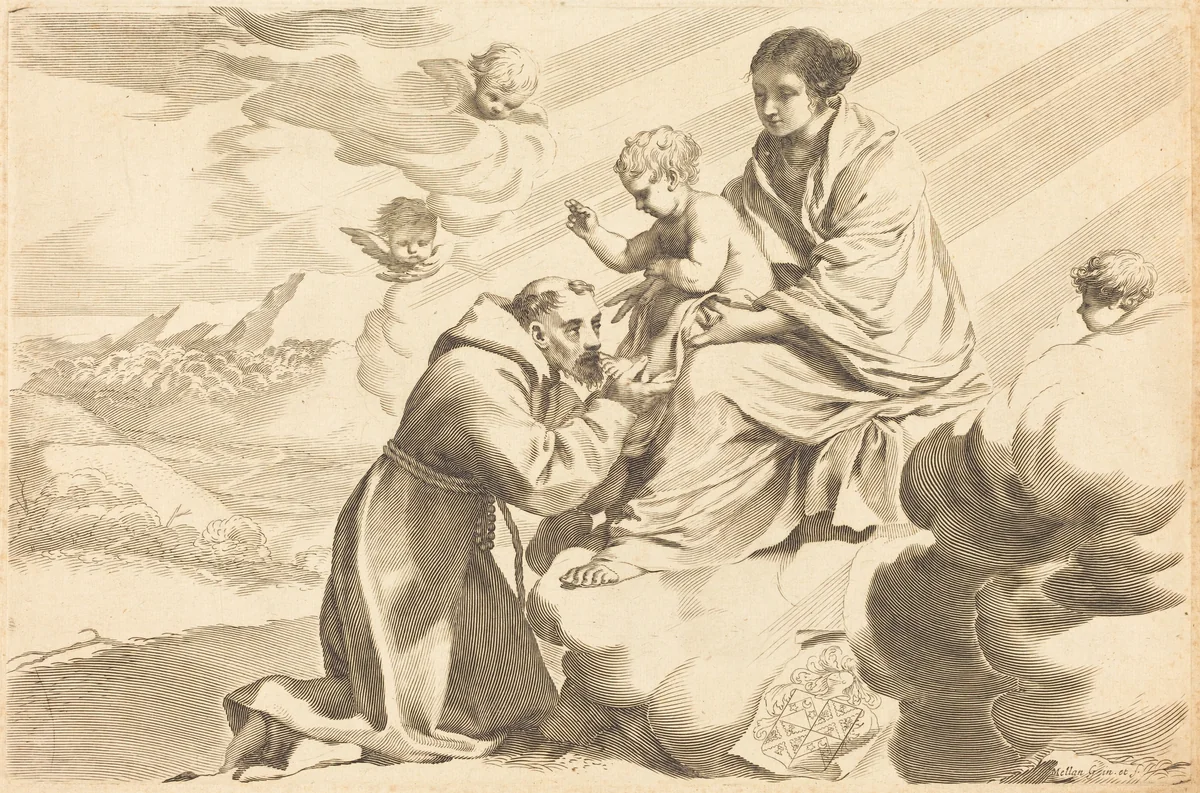 Saint Francis Adoring the Christ Child by Claude Mellan, print, 1598-1688