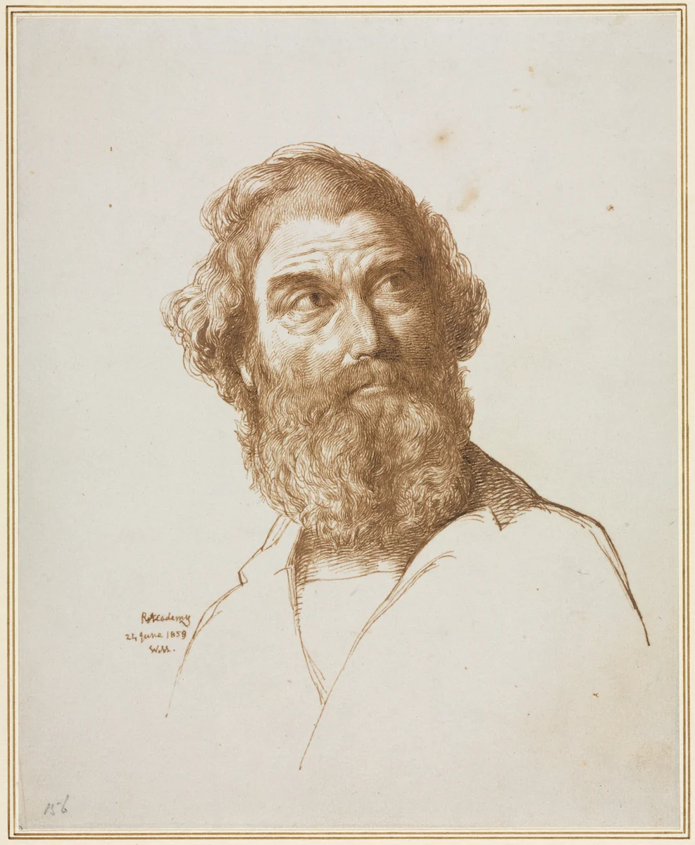 Head of a Bearded Man Gazing to His Left by William Mulready, drawing, 1859