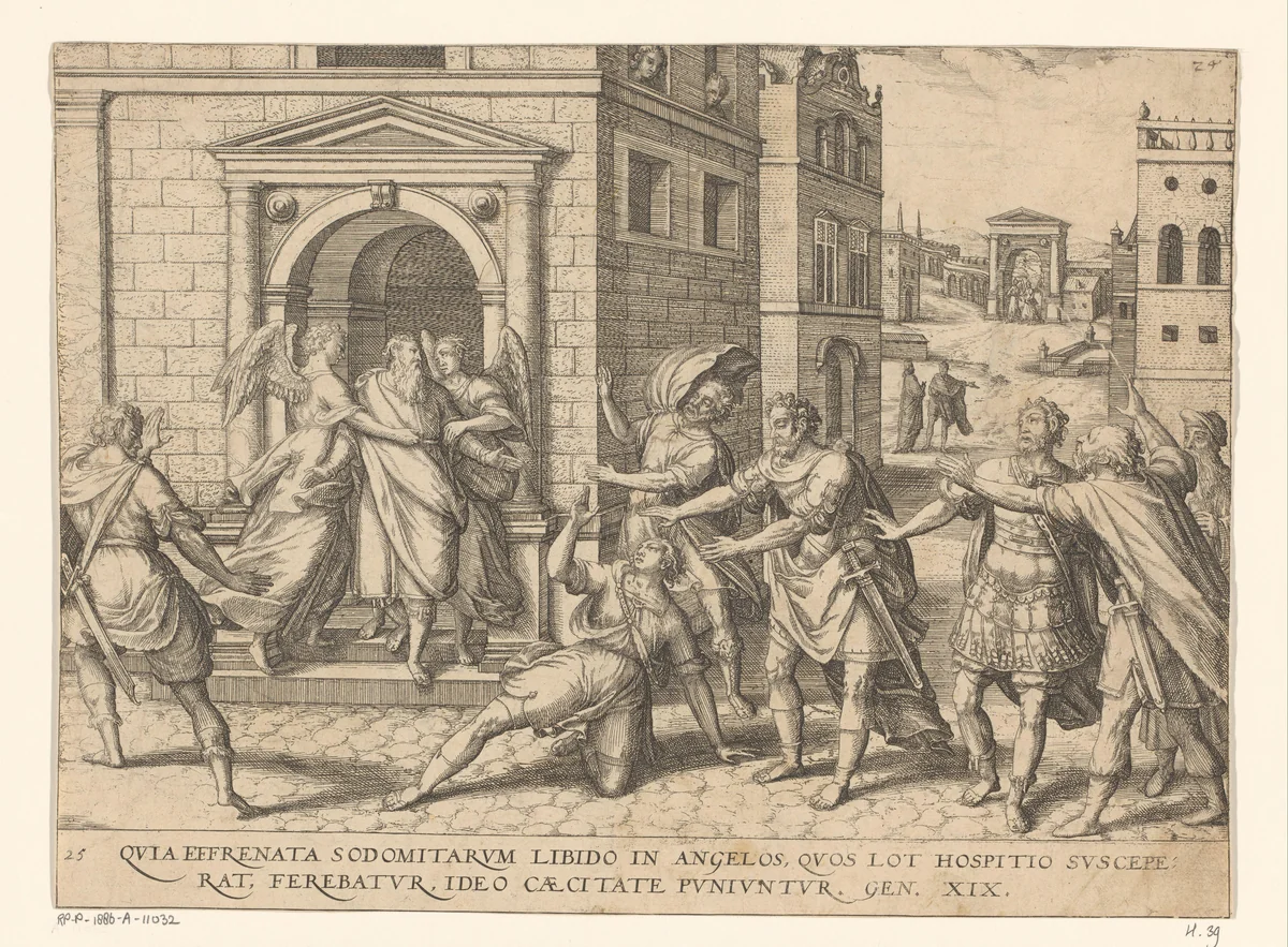 Lot en de twee engelen by Unknown, print, 1577-1627