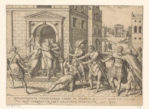 Lot en de twee engelen by Unknown, print, 1577-1627