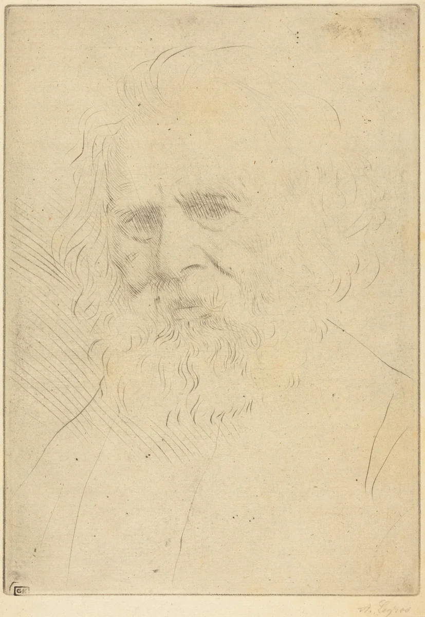 W.H. Longfellow, 1st plate by Alphonse Legros, print, 1837-1911
