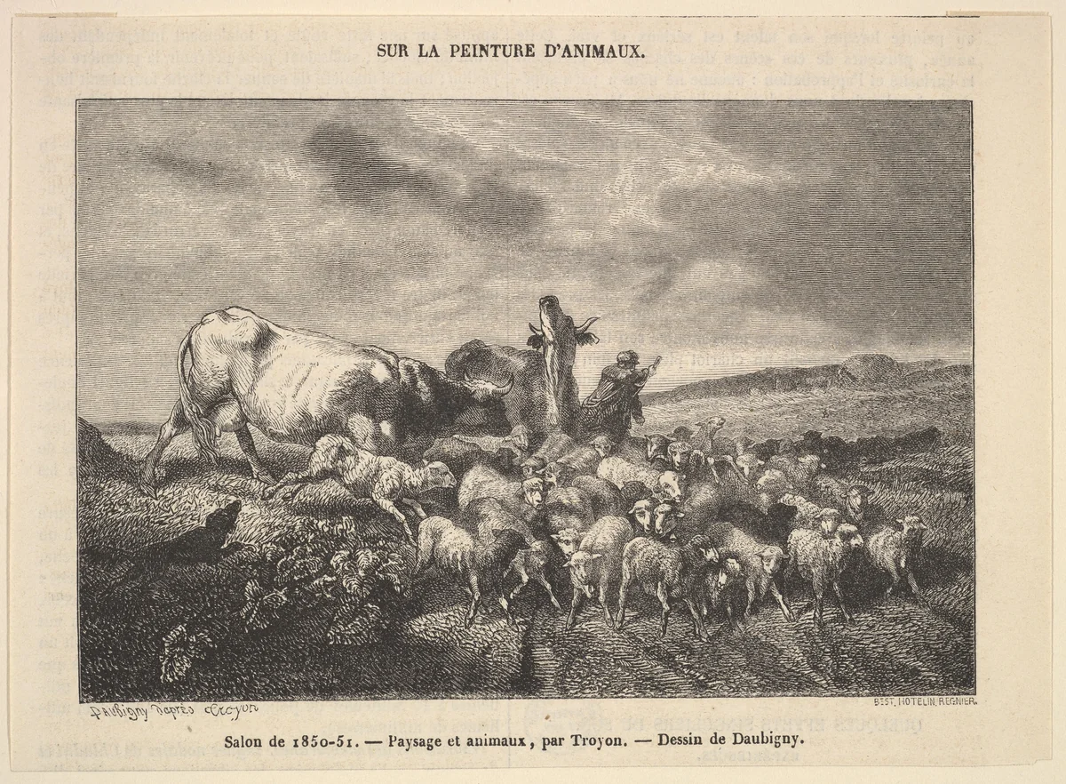 Salon de 1850-51; Paysage et Animaux, par Troyon by Charles-François Daubigny, print, 1850-1851