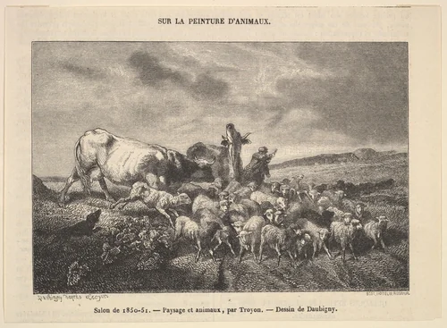 Salon de 1850-51; Paysage et Animaux, par Troyon by Charles-François Daubigny, print, 1850-1851