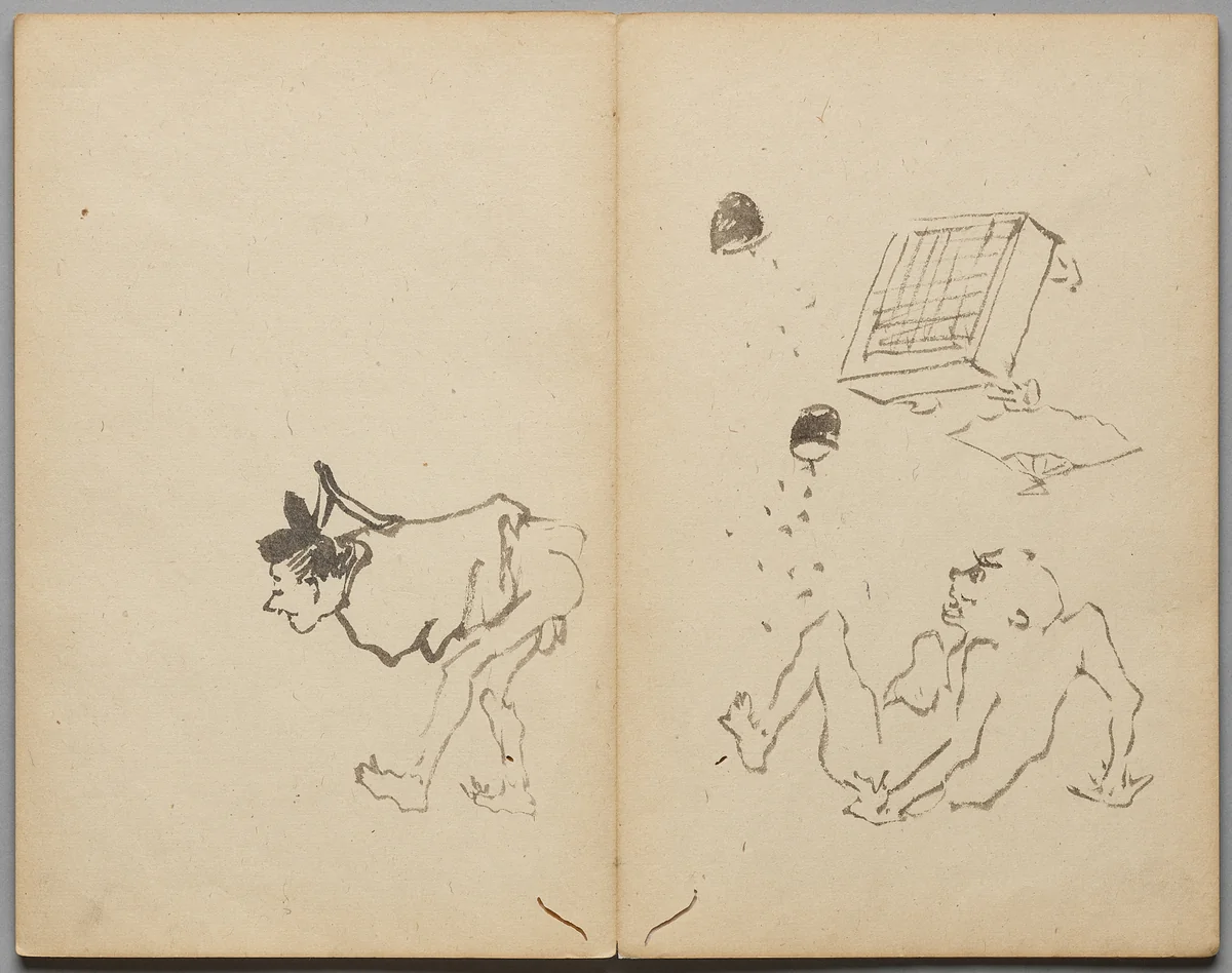 Farting Upsets a Game of Go from Sketch Album by Kawanabe Kyōsai (河鍋暁斎), book, 1855-1889