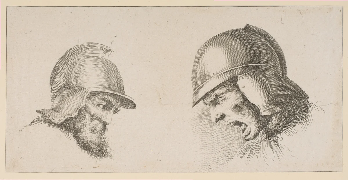 Two Heads of Old Soldiers by Stefano della Bella, print, 1641-1700